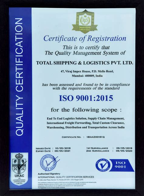 Certificate Of Accreditation Total Shipping And Logistics Panvel, Air ...