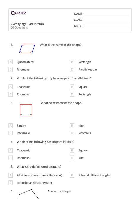 50+ Classifying Quadrilaterals worksheets for 7th Class on Quizizz ...
