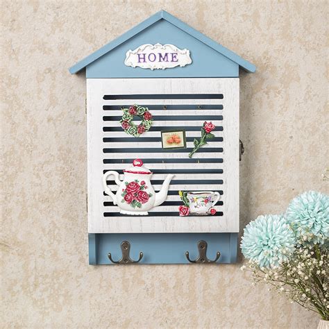 Blue & White Wood House Shaped Key Box Organiser - Market99 – MARKET99