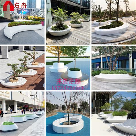 玻璃钢户外大花池景观长条花盆坐凳组合创意商场公园绿植树池定制-淘宝网