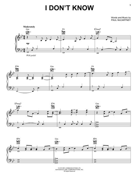 I Don't Know Sheet Music | Paul McCartney | Piano, Vocal & Guitar ...