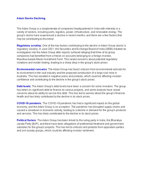 Adani Stocks Declining - The group's stocks have experienced a decline ...