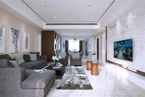 现代新古典140平方米四室两厅客厅装修效果图_土巴兔装修效果图