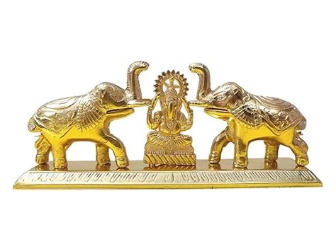 AREMBI Metal Kumkum Box with Ganesh & Elephant Design