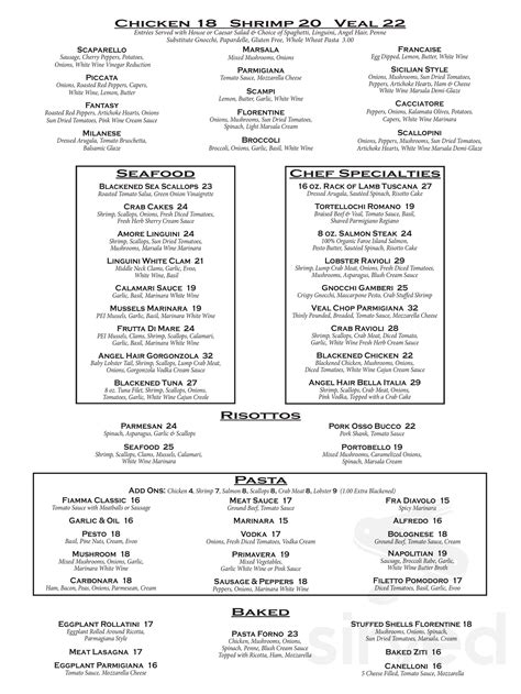 Menu for Fiamma Italian Grill in Bethlehem, Pennsylvania, United States