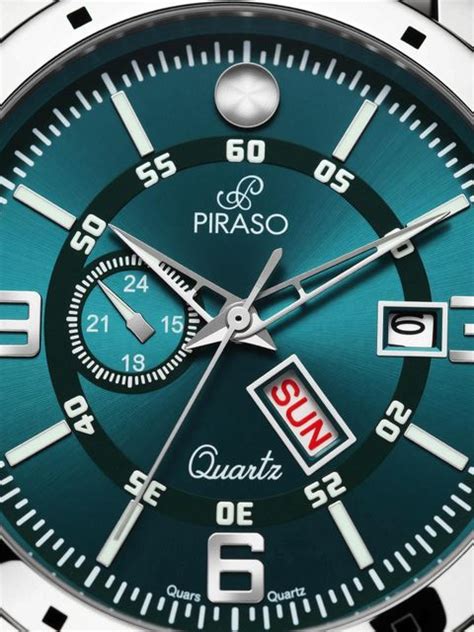 PIRASO D&D F95 BLUE SILVER CHAIN DAY AND DATE WORKING DISPLAY DIAL ...