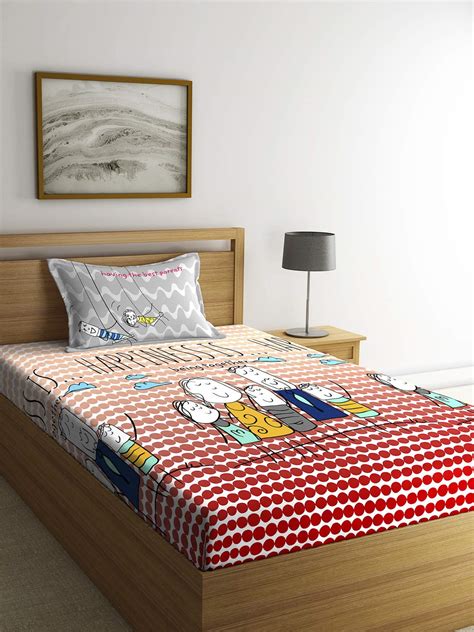 Portico Happiness Printed Cotton Single Bedsheet with Pillow Cover ...