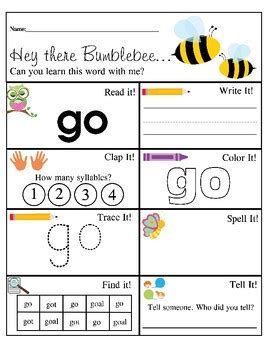 Sight Word Go Worksheet 的图像结果