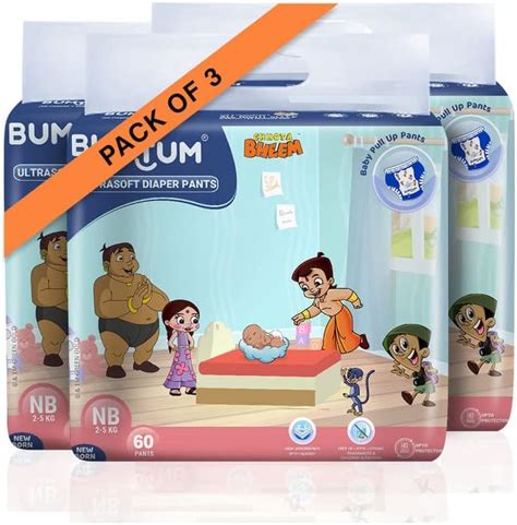 Buy Bumtum Chota Bheem Newborn Size Baby Diaper Pants, 180 Count ...