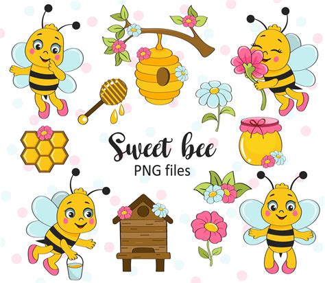 Bees Clipart PNG , Clipart Set of Bees, Honey, Beehive, Cute Bees ...