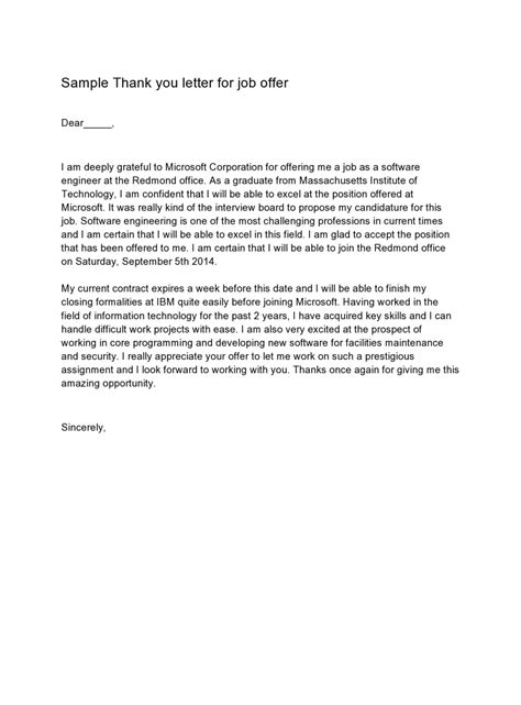 Thank You Letter for Job Offer (Word)