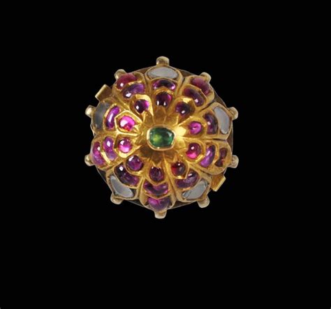 Indian Gold Ring set with White Sapphires, Garnets & Rubies - Michael ...