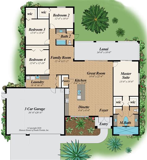 The Oasis 3 Car Garage Home Plan, 4 Bedroom, 2 Bath, 2,336 Sq. Ft ...