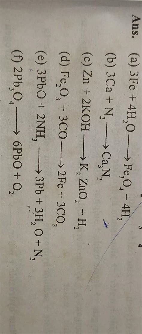 5. Balance the following equations:(a) Fe+H2OFe3O4+H2(b) Ca+N2CA3N2(c ...