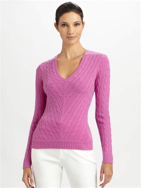 Ralph Lauren Black Label V-neck Cashmere Sweater in Pink | Lyst