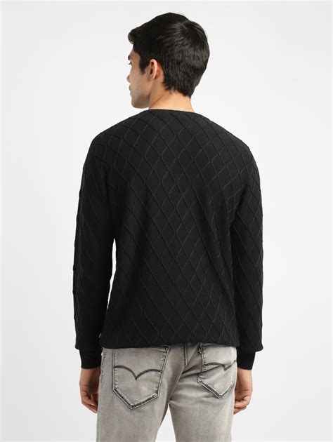 Men's Self Design Black Crew Neck Sweater – Levis India Store