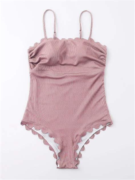 Rib Scallop Trim One Piece Swimsuit | SHEIN USA