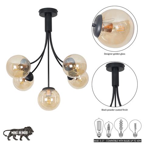 GREENWICH 5 Arm Black & Amber Finish Chandelier Light – KAPOOR-E ...