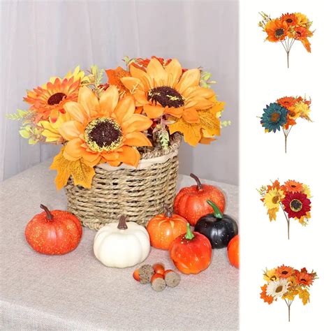 HBBKVI Artificial Fall Flowers Bouquet for Decor, Fall Fake Silk Flower ...