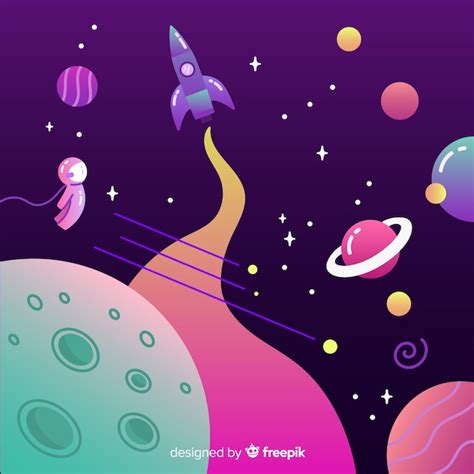 Priorità bassa della galassia di gradiente con un razzo | Vettore Gratis