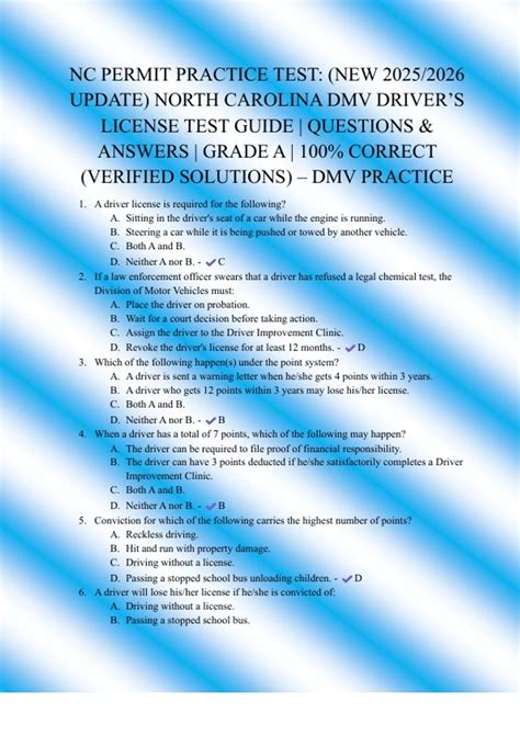 NC PERMIT PRACTICE TEST: (NEW 2025/2026 UPDATE) NORTH CAROLINA DMV ...