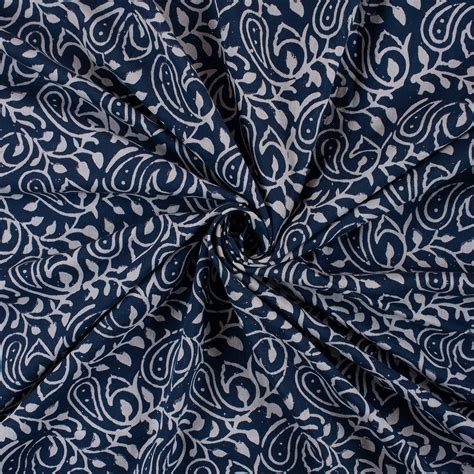 Buy Organic Cotton Indigo Floral Hand Block Print Fabric – Dmaasa