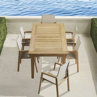 Frontgate Resort Newport Teak Dining Set & Sling Chairs in Sand