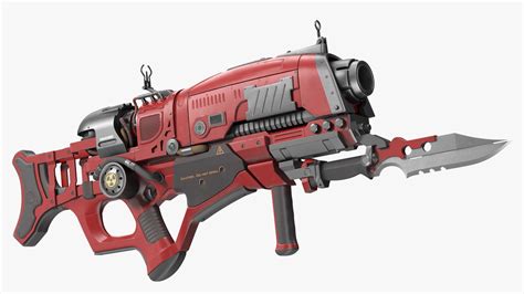 Sci Fi Rifle with Bayonet Red 3D model | 3D Molier International