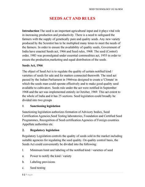 SEED Technology UG 5th SEM Part 3 - SEEDS ACT AND RULES Introduction ...