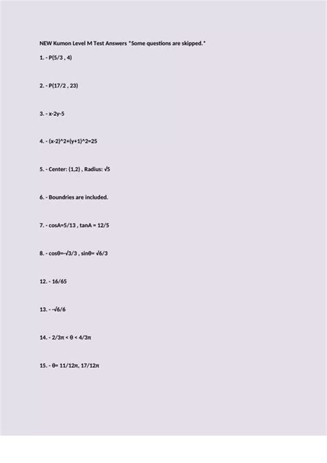 NEW Kumon Level M Test Answers Some questions are skipped - NEW Kumon ...