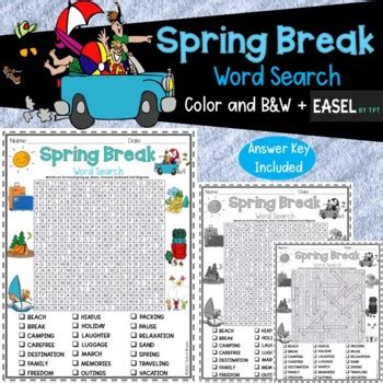 Image result for Spring Break Word Search Answer Key