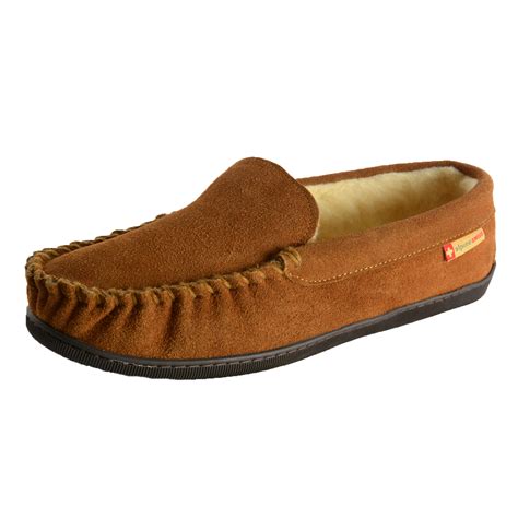 Alpine Swiss Yukon Mens Suede Shearling Moccasin Slippers Moc Toe Slip ...