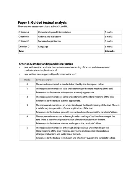 Assessment criteria - Criterion A Understanding and interpretation 5 ...