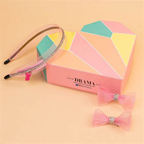 Hair Drama Co Barbie Crystal Net Pink Gift Box (1 Hair Band & 2 Bows ...
