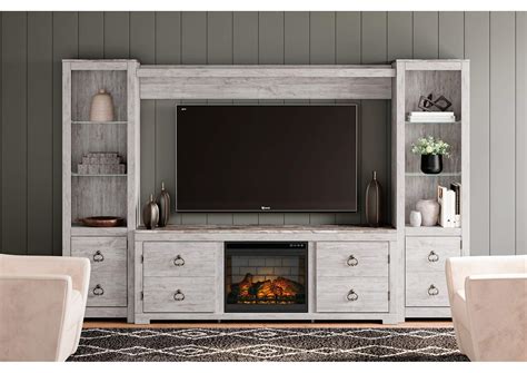 Willowton 4-Piece Entertainment Center with Electric Fireplace