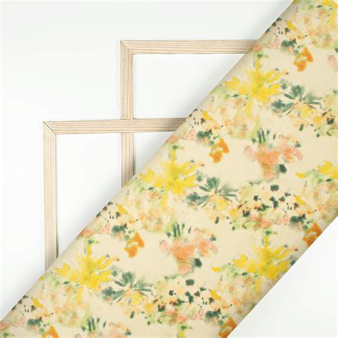 Beige And Yellow Floral Printed Exclusive Shirting Fabric – Fabcurate