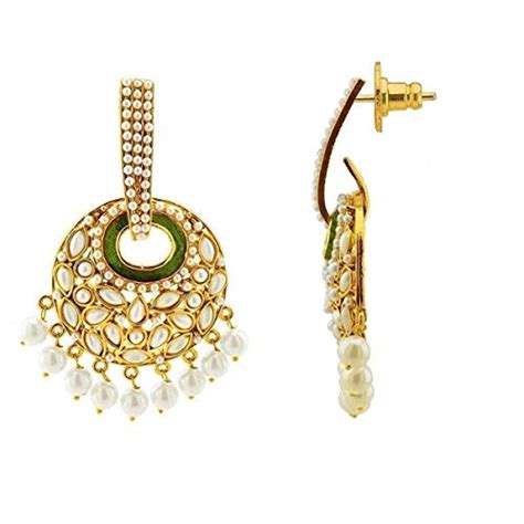 Buy Zivom® Green Gold Plated Meenakari Pearl Large Jhumki Earring For ...