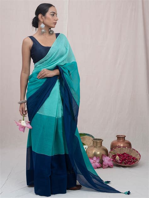 Blue Ganga Chanderi Kantha Hand made Saree – Mohi fashion