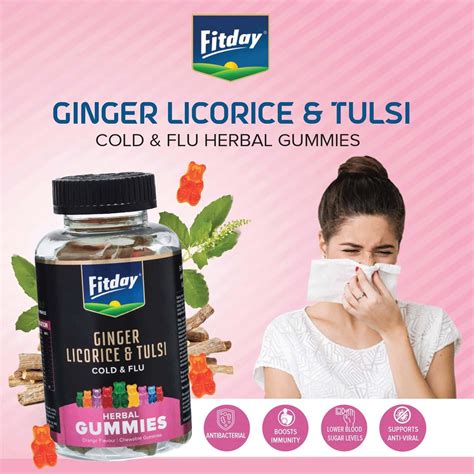 Buy FITDAY GINGER LICORICE & TULSI COLD & FLU HERBAL GUMMIES-38 NUMBERS ...