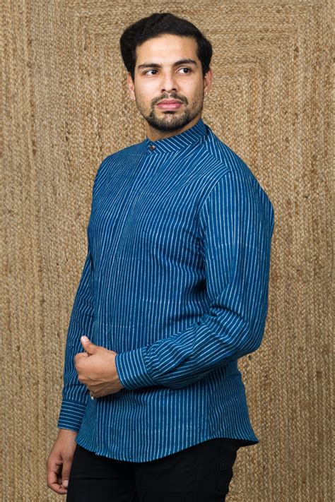 Indigo Thin Stripe Hand Block Print Shirt - Tilohri
