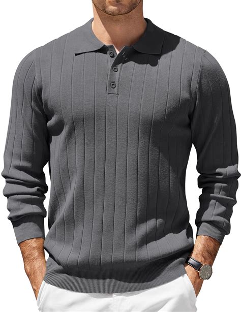 COOFANDY Mens Knit Polo Shirts Long Sleeve Polo Sweater Lightweight ...
