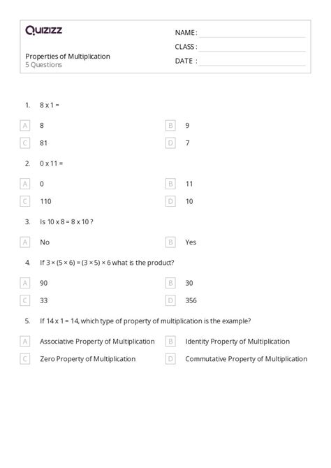 50+ Properties of Multiplication worksheets for 1st Class on Quizizz ...