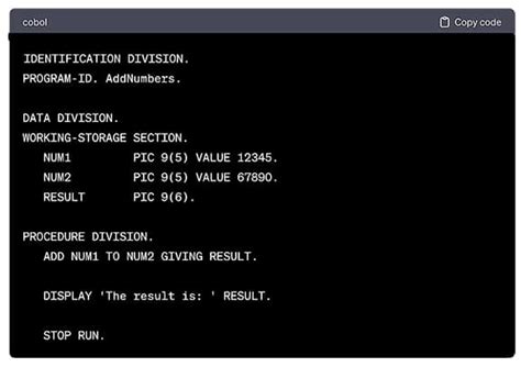 Image result for COBOL Code Example