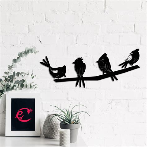 "Birds on a Branch" Black Engineered Wood Wall Art Cutout, Ready to ...