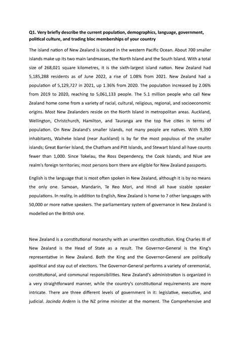 G-20 New zealand - Q1. Very briefly describe the current population ...