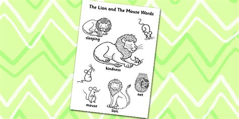 The Lion And The Mouse Words Colouring Sheet