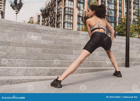 Slim Young Girl in Tight Shorts Exercising Outside Stock Image - Image ...