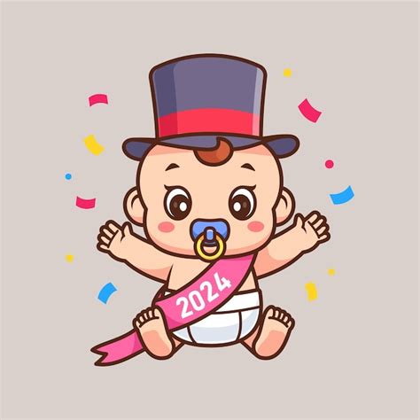 Cute Baby feiert Neujahrsfeier 2024 Cartoon Vector Icon Illustration ...