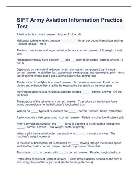 SIFT Army Aviation Information Practice Test questions and answers ...