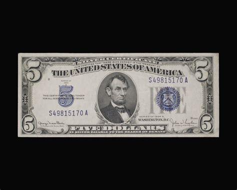 1934-D $5 Silver Certificates VF+/XF Condition Blue Seal Note Fr. 1654 ...